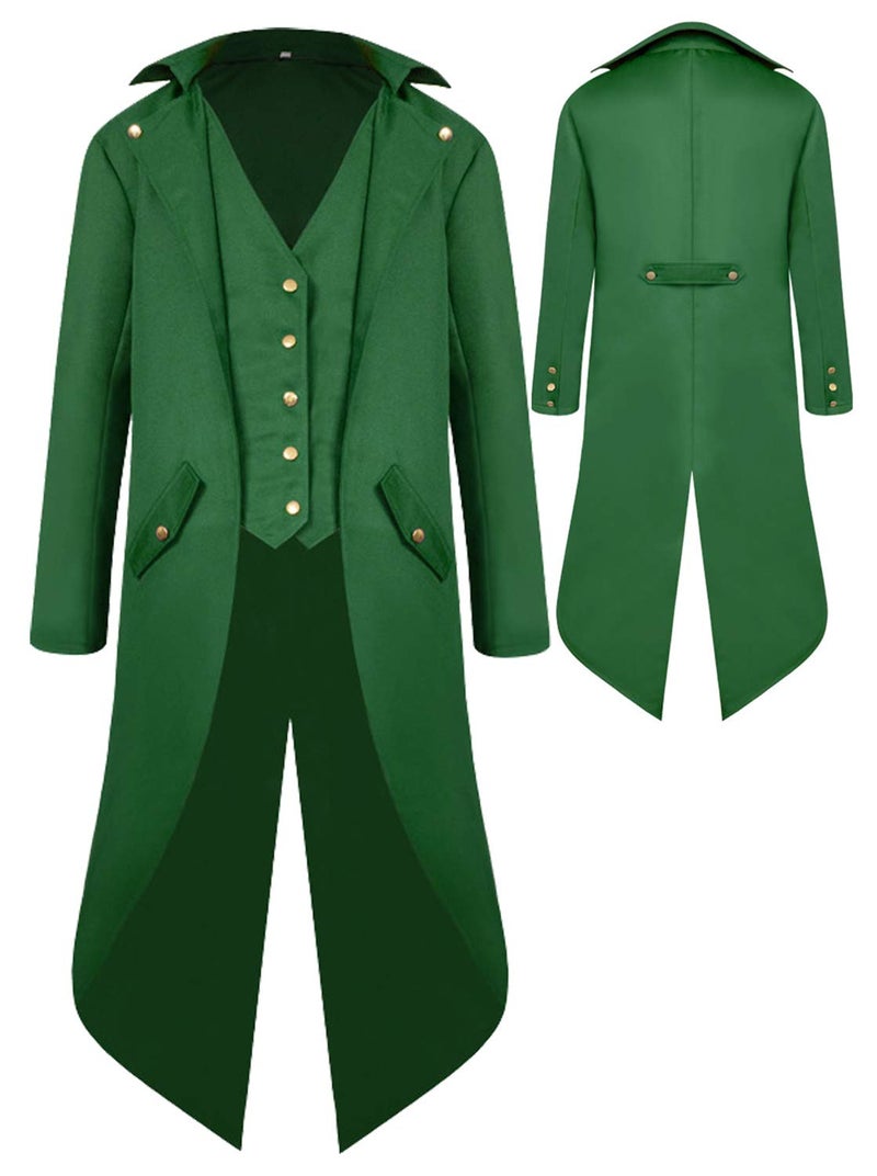 SIAEAMRG Renaissance Steampunk Tailcoat Halloween Costumes for Boys, Medieval Pirate Vampire Victorian Jacket Vintage Frock Coat Children Kids (Green, XL) - Image 1